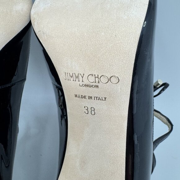 Jimmy Choo Vintage Black Sage 85 Bow Pump Pointed Toe Leather Sz EU 38 US 7 - Picture 10 of 11